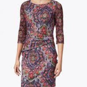 Gretchen Scott Colorful Paisley Ruched Waist 3/4 Sleeve Midi Dress - size S